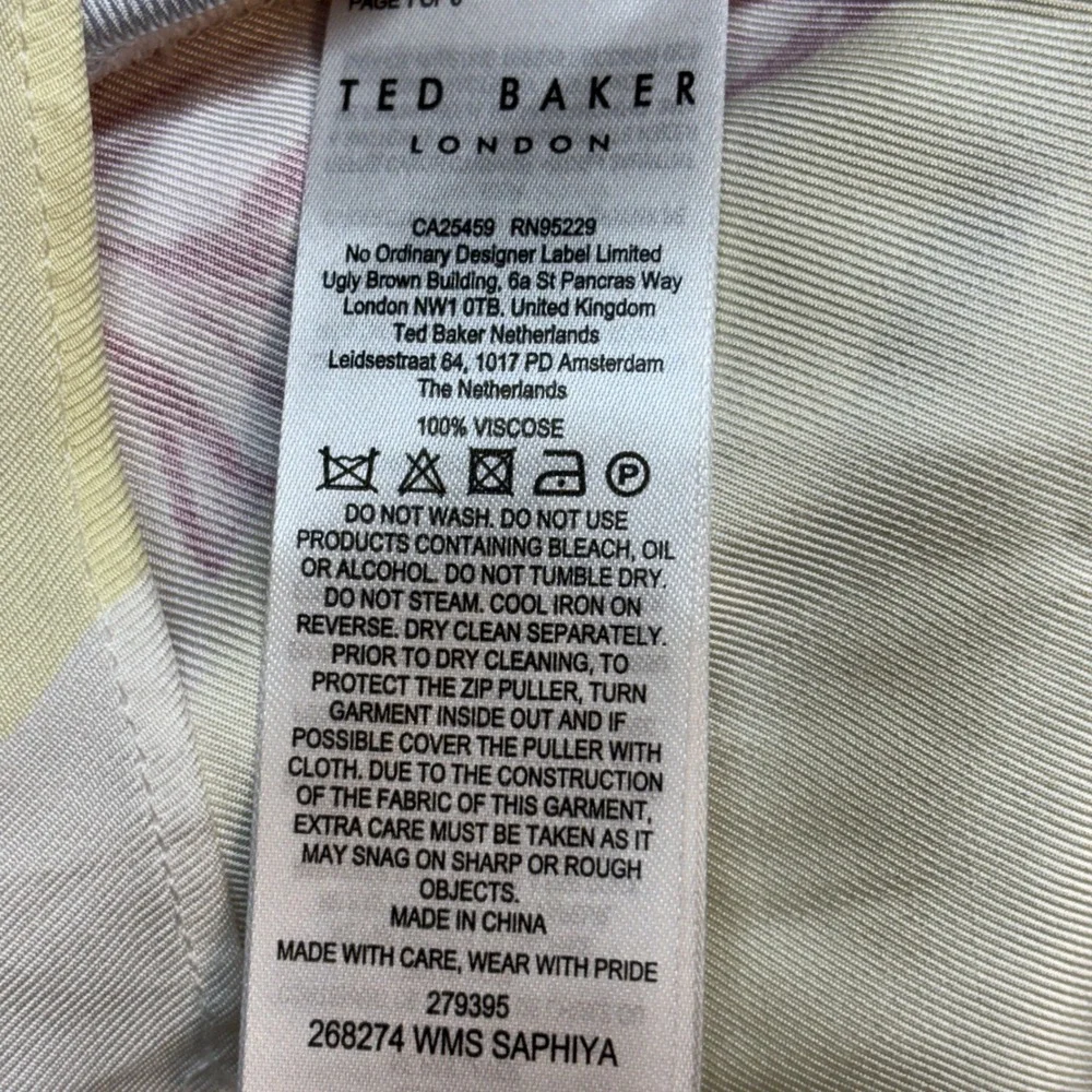 Ted Baker‎ Saphiya Floral Geometric Asymmetric Midi Skirt White Pink Size 5 NEW